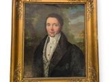 painting of a man in a black coat and white shirt