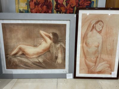 B. Davy, deux sanguines femmes nues le bras levé 44x27 et 34…