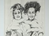 dessin représentant une femme tenant un bébé dans ses bras et une autre femme tenant un bébé dans ses bras