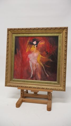 Any CRISS (née le 1945) « Femme élégante au chapeau ». Huile sur ...