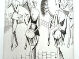 drawing of a man and a woman walking down a street
