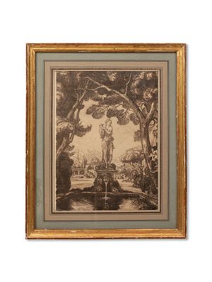 D'après l'Ecole ITALIENNE. Statue dans un jardin Reproductio… - Photo 1