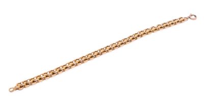 a close up of a gold chain bracelet on a white background