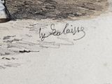a drawing of a person walking on the beach with a surfboard