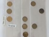 a lot of coins in a plastic bag on the table