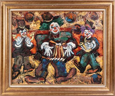 Léon D'ANTY (XX), "Clowns", huile sur toile signée en bas à …