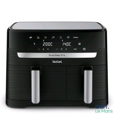 an image of a black and silver air fryer sitting on top of a counter