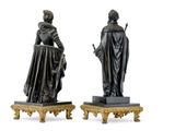 pair of bronze figures of a woman and a man