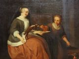 an image of a painting of a woman and a child eating