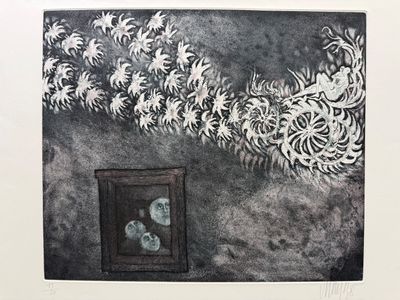dessin représentant une personne à une fenêtre avec l'image d'un chat