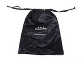 a black drawsack bag with a white logo on it