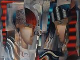 un tableau représentant deux personnes portant des chapeaux différents