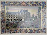 framed picture of a painting of a castle in a garden