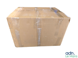 a cardboard box that is wrapped up and ready to be shipped