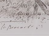 a drawing of a man riding a horse in the rain