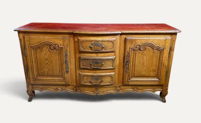 buffet ancien en chêne français avec plateau en marbre rouge