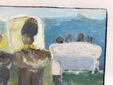 un tableau représentant une femme assise sur une chaise avec une assiette de nourriture