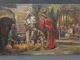 an image of a painting of a man and a woman standing in front of a group of people