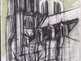an image of a drawing of a cathedral with a clock tower in the background