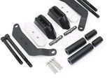 a close up of a black and white kit for a motorcycle