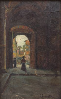 an image of a painting of a person sitting in a doorway