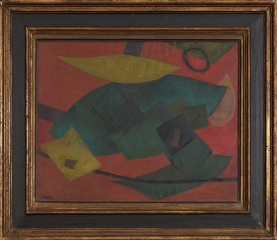 une image représentant un tableau d'un homme sur une planche de surf, dans un cadre doré