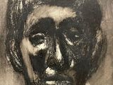 an image of a drawing of a man ' s face with black paint on it