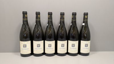six bouteilles de vin sont alignées sur une table