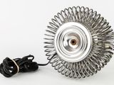 a close up of a wire wheel with a cord on a white background