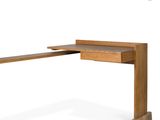 a wooden desk with a drawer underneath it on a white background