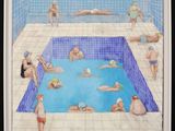 tableau représentant un groupe de personnes en train de nager dans une piscine
