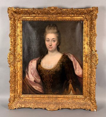 un tableau représentant une femme vêtue d'une robe marron et d'un châle rose