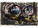 a picture of a painting of two eyes on a piece of paper