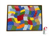 peinture abstraite représentant des formes ondulées multicolores sur fond blanc