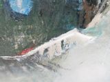 une peinture représentant un homme faisant du skateboard sur une rampe
