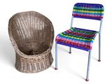 a wicker chair and a wicker chair next to each other