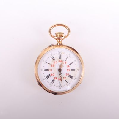 an image of a gold pocket watch with roman numerals on the face