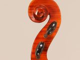 a close up of the back of a violin with a fiddle in the foreground