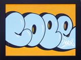 a picture of a painting of the word boo on a yellow background