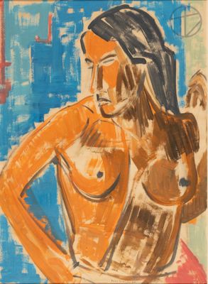 une image représentant un tableau d'une femme nue sur fond bleu