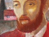 tableau représentant un homme barbu vêtu d'une chemise rouge
