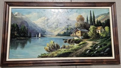 DECROY : "Paysage des Alpes panoramique, voiliers sur le lac…