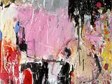 abstract painting of a woman with an umbrella in the rain