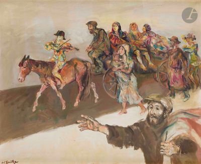 painting of a group of people riding on horses in a circus