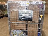 a cart with a lot of boxes on it in a warehouse