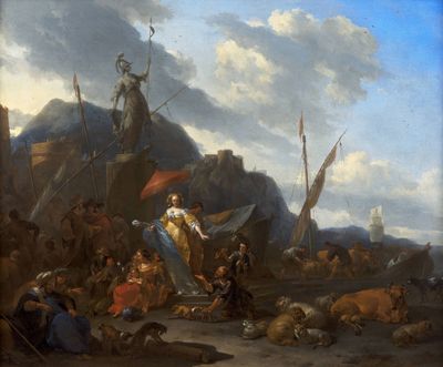 an image of a painting of a group of people on a beach