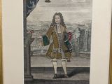 an old picture of a man in a coat holding a flower