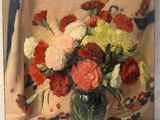 une peinture de fleurs dans un vase sur une table