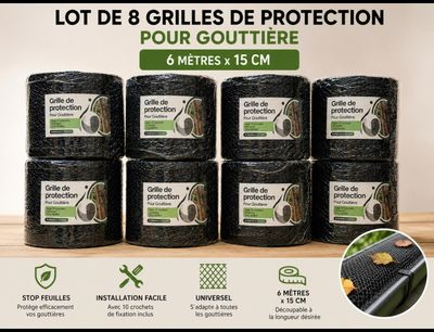 Lot de 8 grilles de protection pour gouttière, 6 mètres x 15 cm