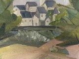 une image d'une peinture représentant une maison sur une colline